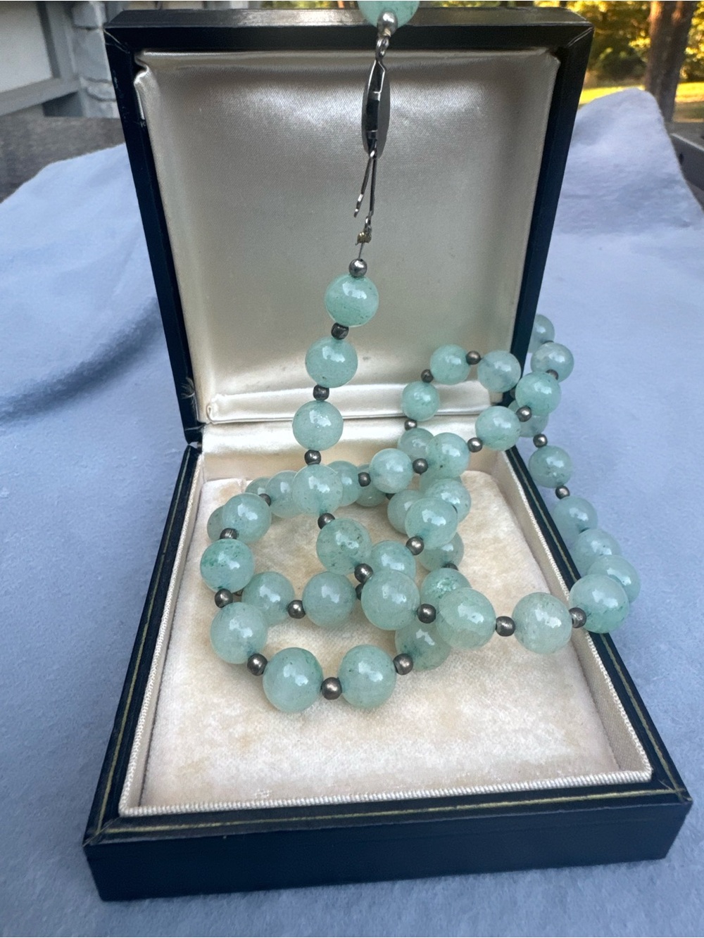 Green Bead Necklace with silver beads